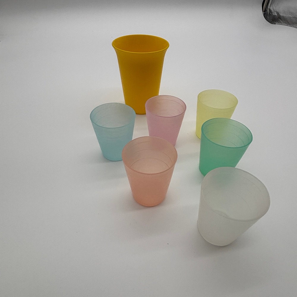 TupperWare Set of 7 Colorful Plastic Shot Glasses Party Drinking Tumblers